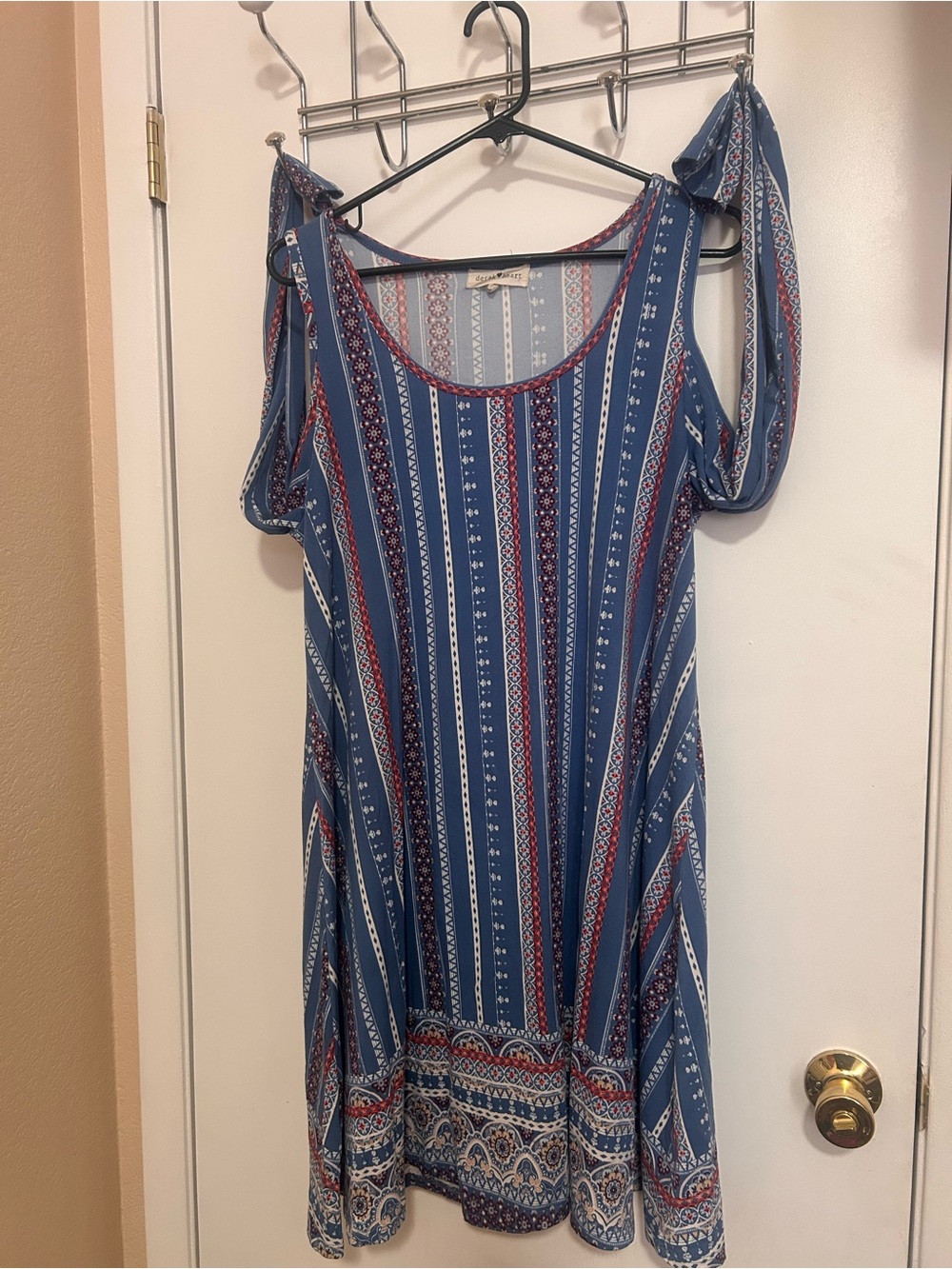 Derek Heart Striped Boho Cold-Shoulder Dress